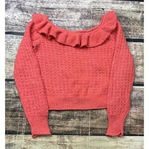 Anthropologie Sweater Womens XS Wool Blend Ruffle Boat Neck Knit Pullover